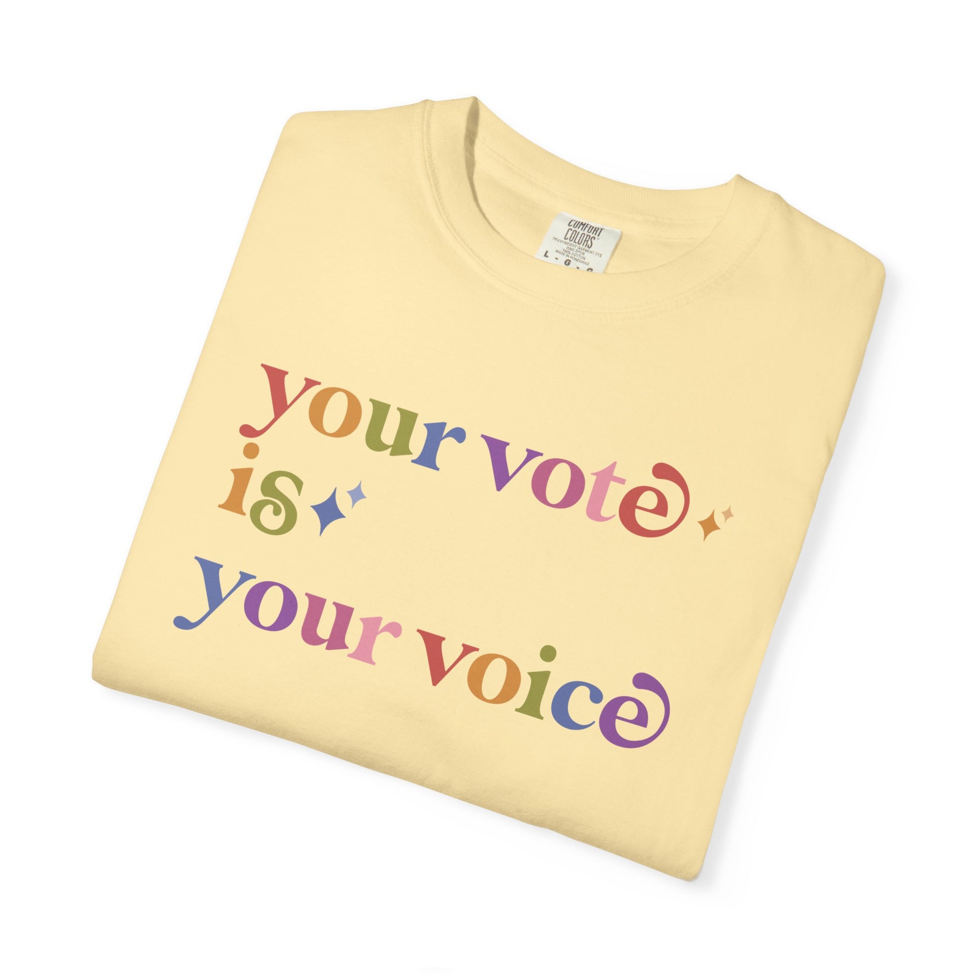 Your Vote is Your Voice Care & Resist rainbow Comfort Colors tee