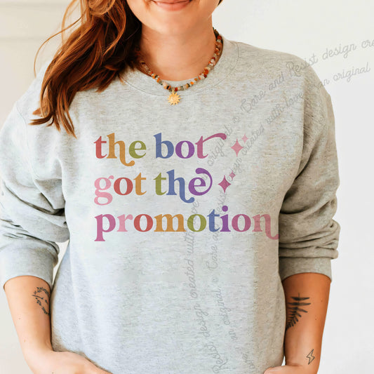The Bot Got the Promotion Care & Resist Gildan crewneck sweatshirt in Sport Grey