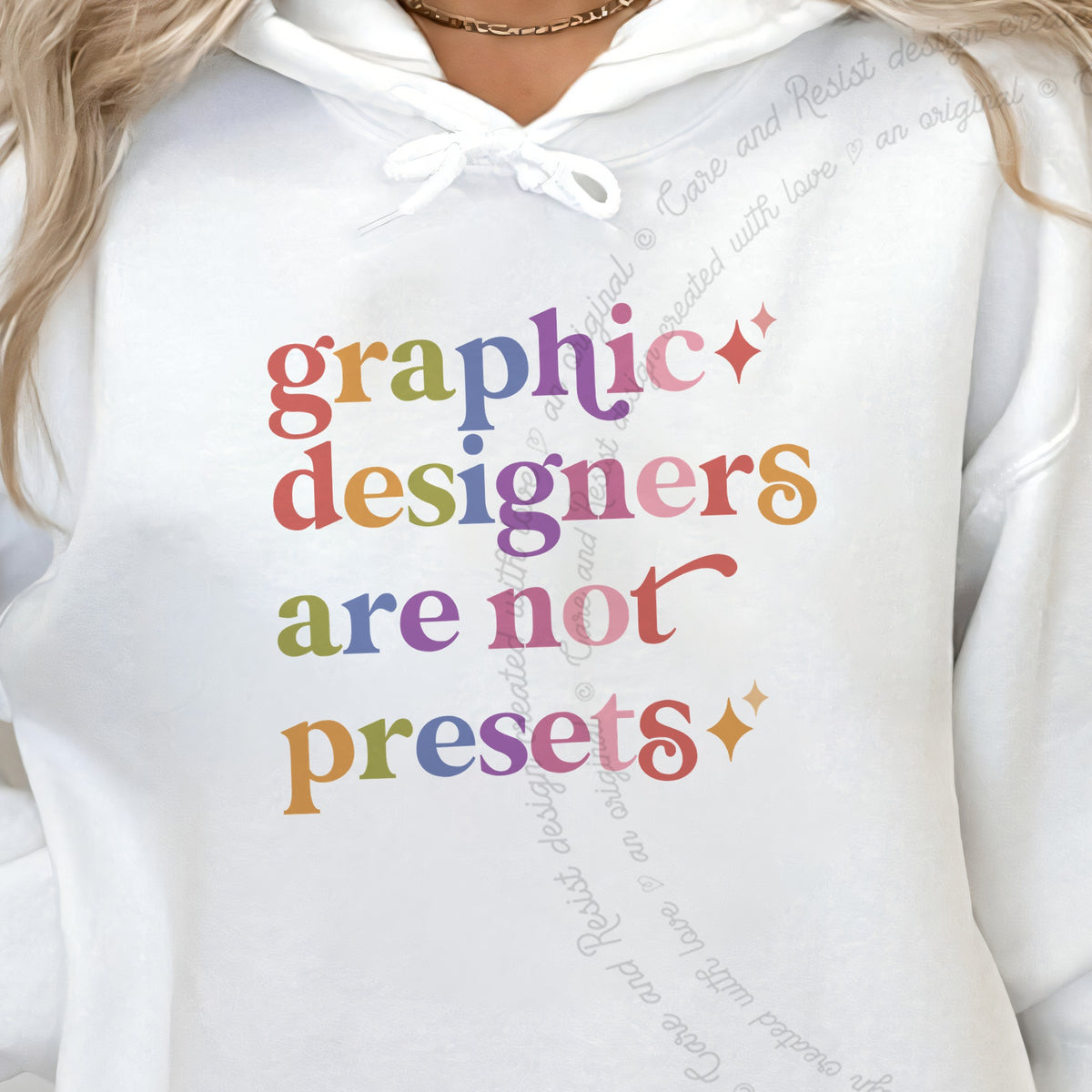 Graphic Designers are not Presets Care & Resist Gildan hoodie in White