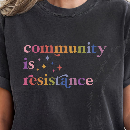 Community Is Resistance Care & Resist progressive t-shirt in Graphite