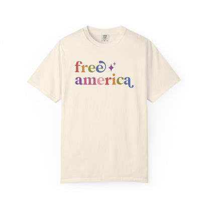 Free America Care & Resist rainbow Comfort Colors tee
