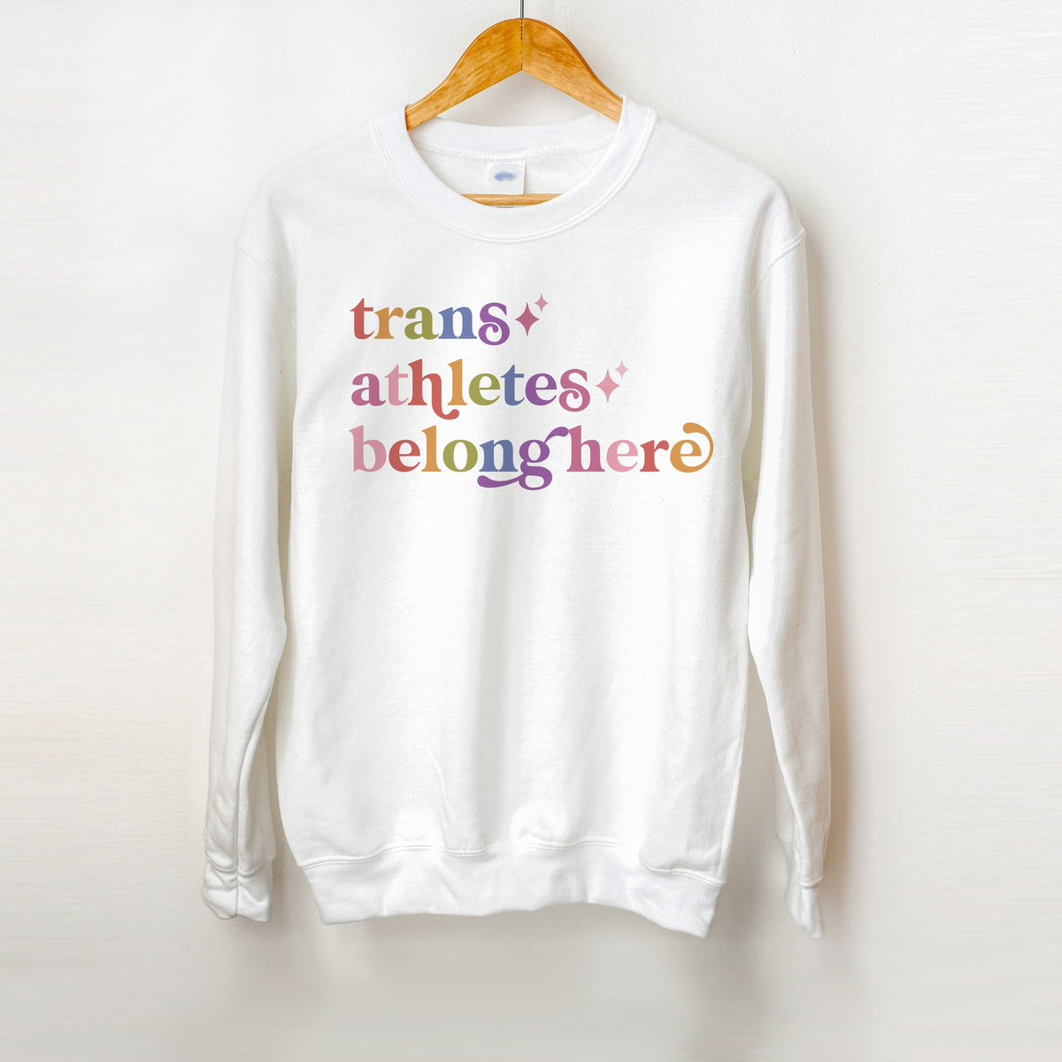 Trans Athletes Belong Here Care & Resist Gildan crewneck sweatshirt in White