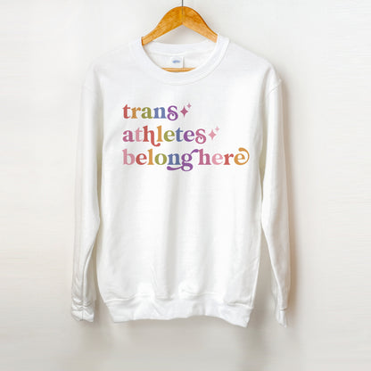 Trans Athletes Belong Here Care & Resist Gildan crewneck sweatshirt in White