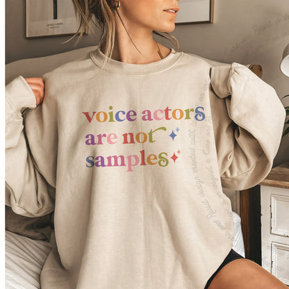 Voice Actors are not Samples Care & Resist Gildan crewneck sweatshirt in Sand