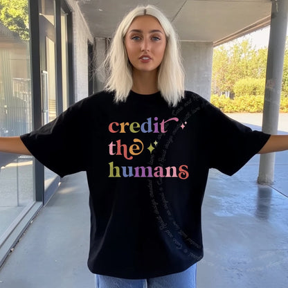 Credit the Humans Care & Resist rainbow Comfort Colors tee, Black