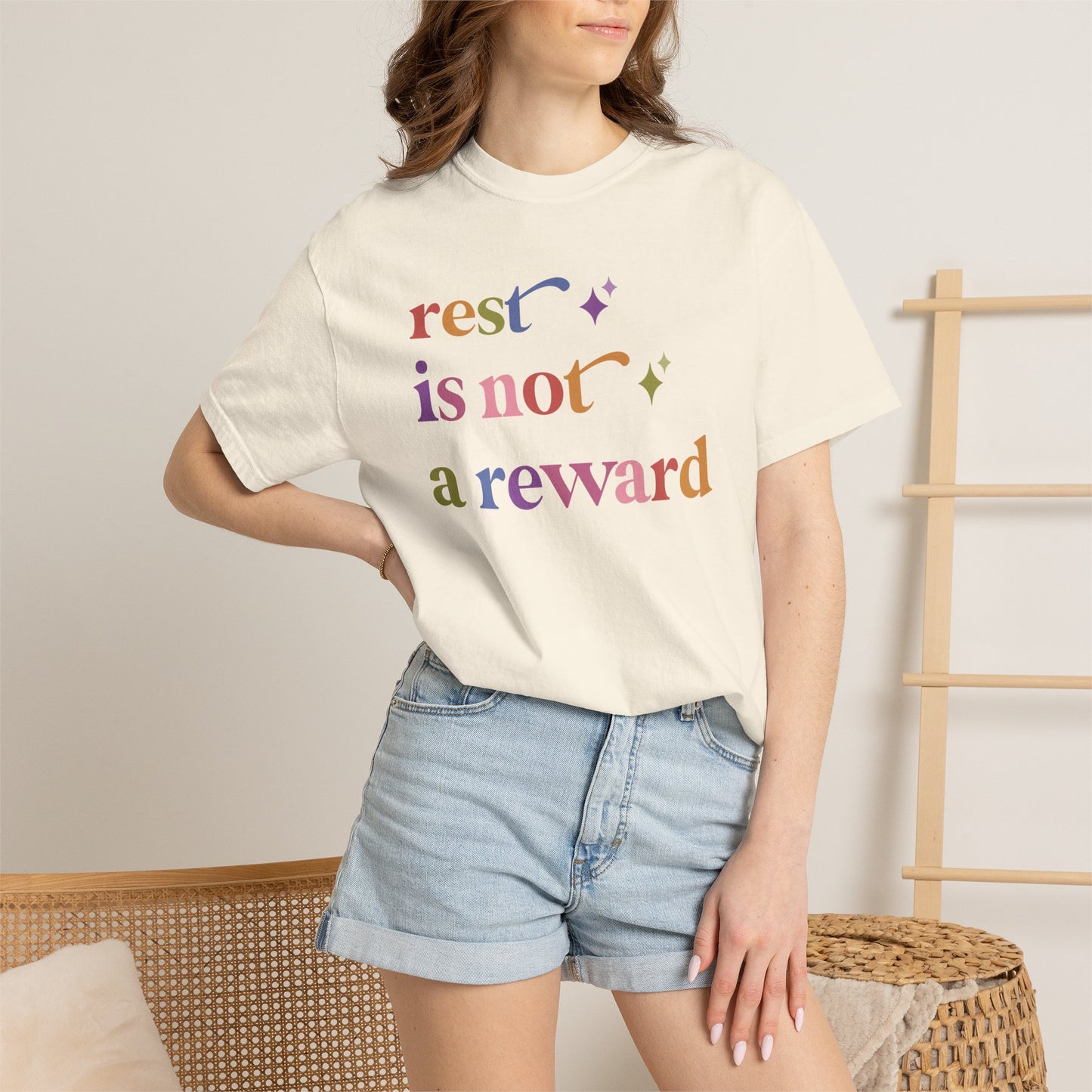 Rest is not a Reward Care & Resist rainbow Comfort Colors tee