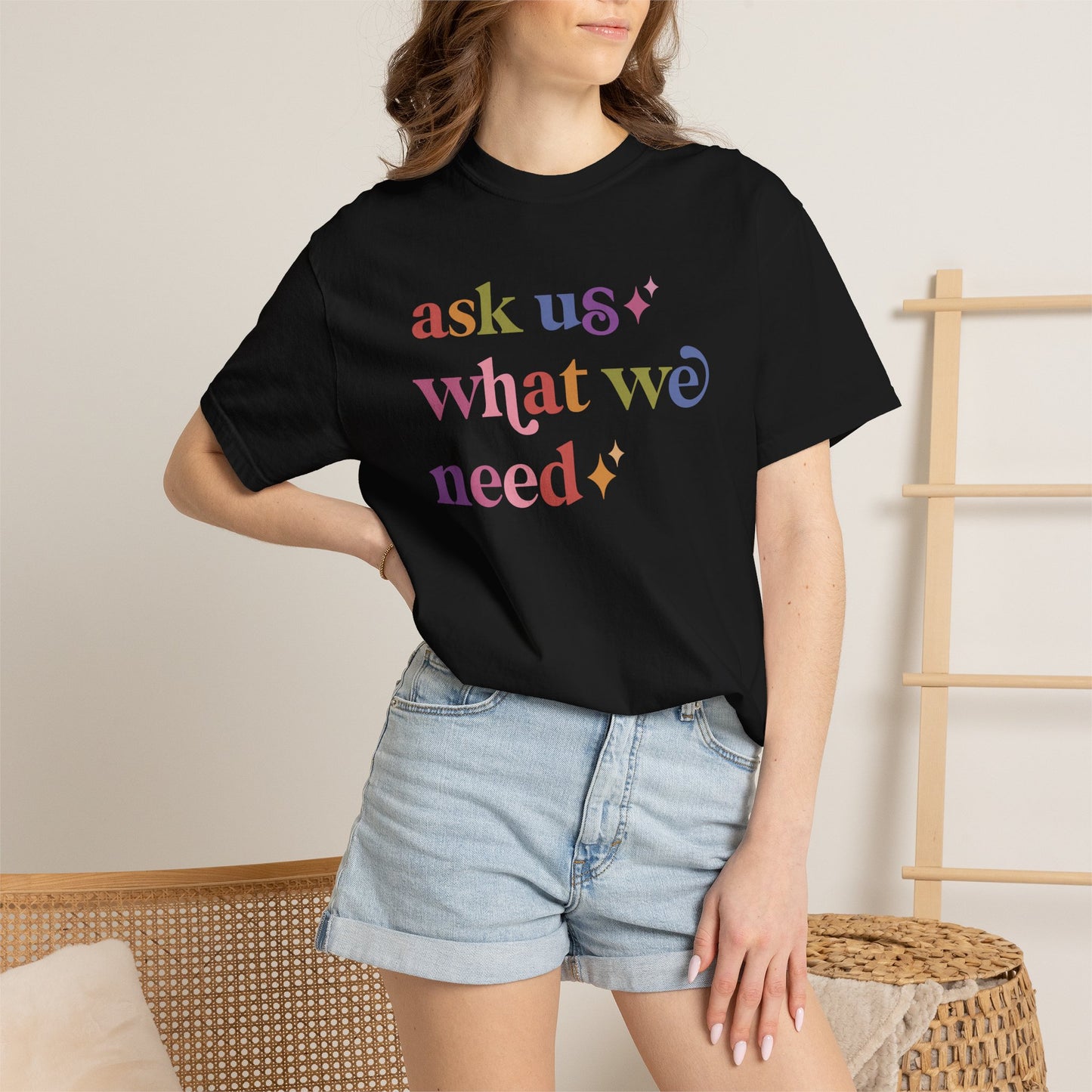 Ask Us What We Need Care & Resist rainbow Comfort Colors tee