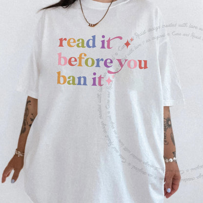 Read It Before You Ban It Care & Resist rainbow Comfort Colors tee, White