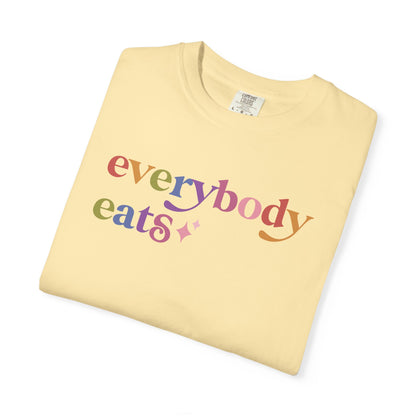 Everybody Eats Care & Resist rainbow Comfort Colors tee
