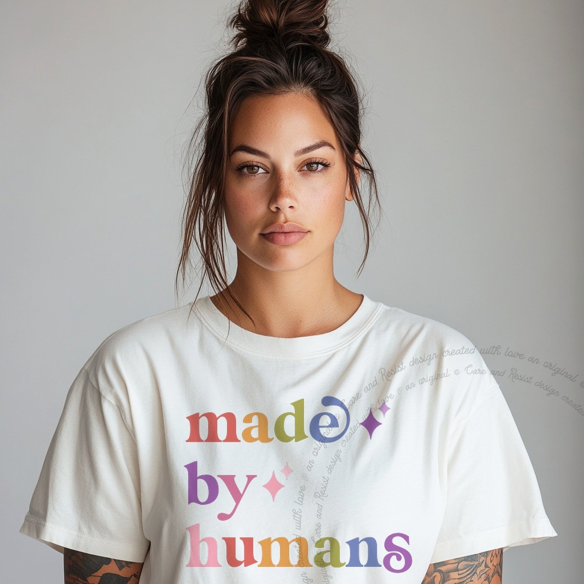 Made By Humans Care & Resist rainbow Comfort Colors tee, White