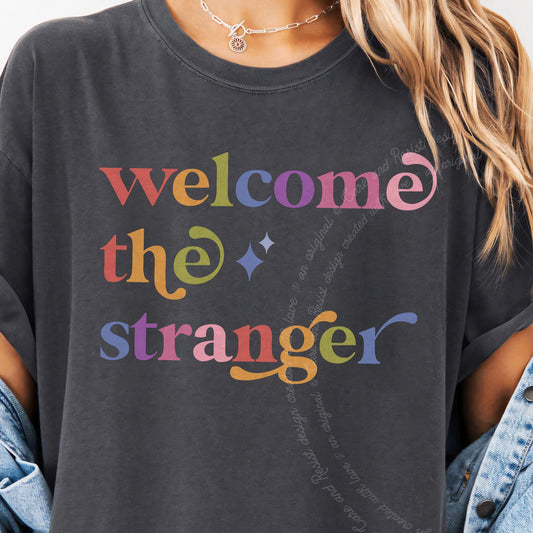 Welcome the Stranger Care & Resist progressive t-shirt in Graphite