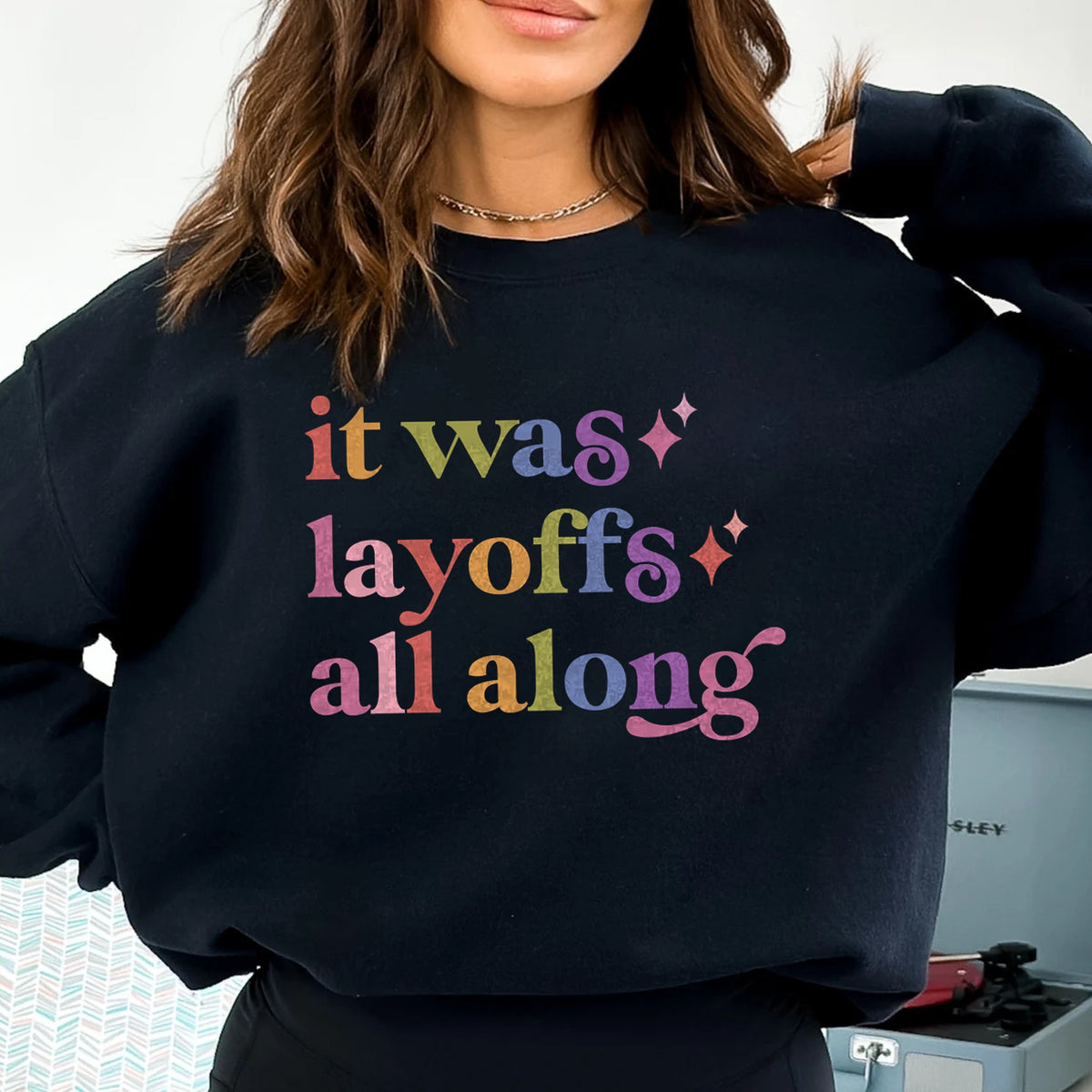 It Was Layoffs All Along Care & Resist Gildan crewneck sweatshirt in Black
