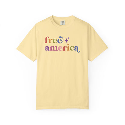 Free America Care & Resist rainbow Comfort Colors tee