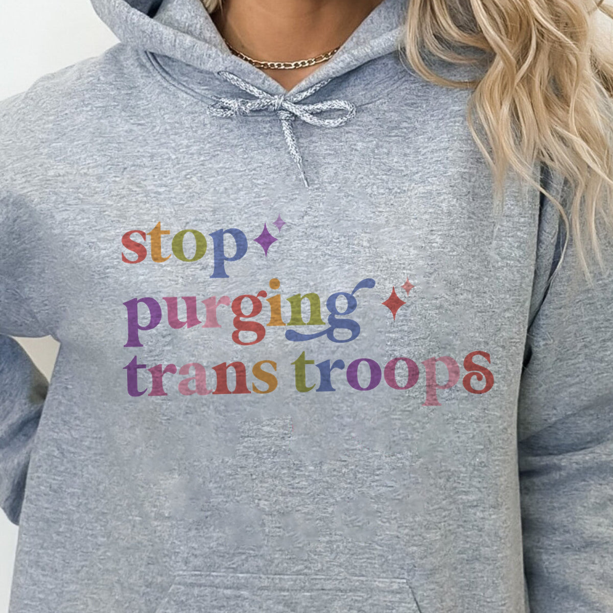 Stop Purging Trans Troops Care & Resist Gildan hoodie in Sport Grey
