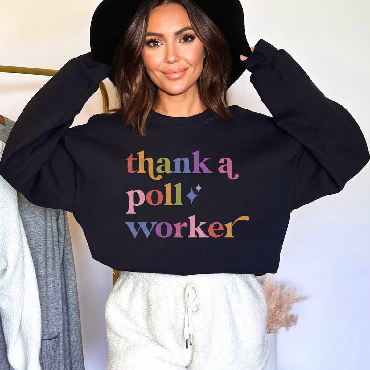 Thank a Poll Worker Care & Resist Gildan crewneck sweatshirt in Black