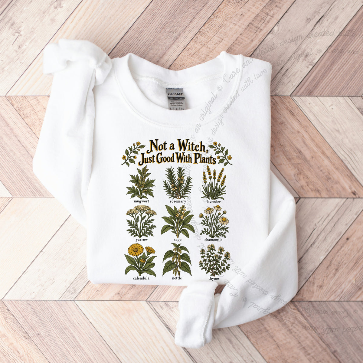 Not a Witch Just Good With Plants Care & Resist Gildan crewneck sweatshirt in White