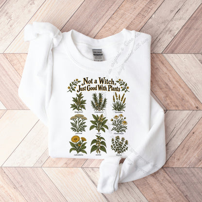 Not a Witch Just Good With Plants Care & Resist Gildan crewneck sweatshirt in White