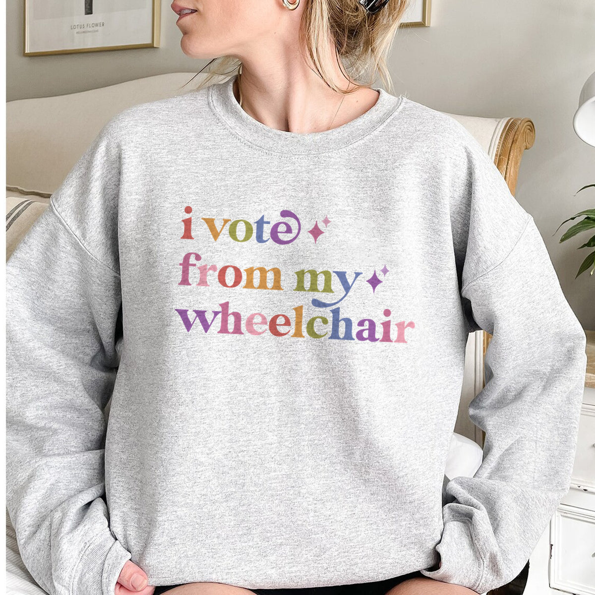 I Vote From My Wheelchair Care & Resist Gildan crewneck sweatshirt in Sport Grey