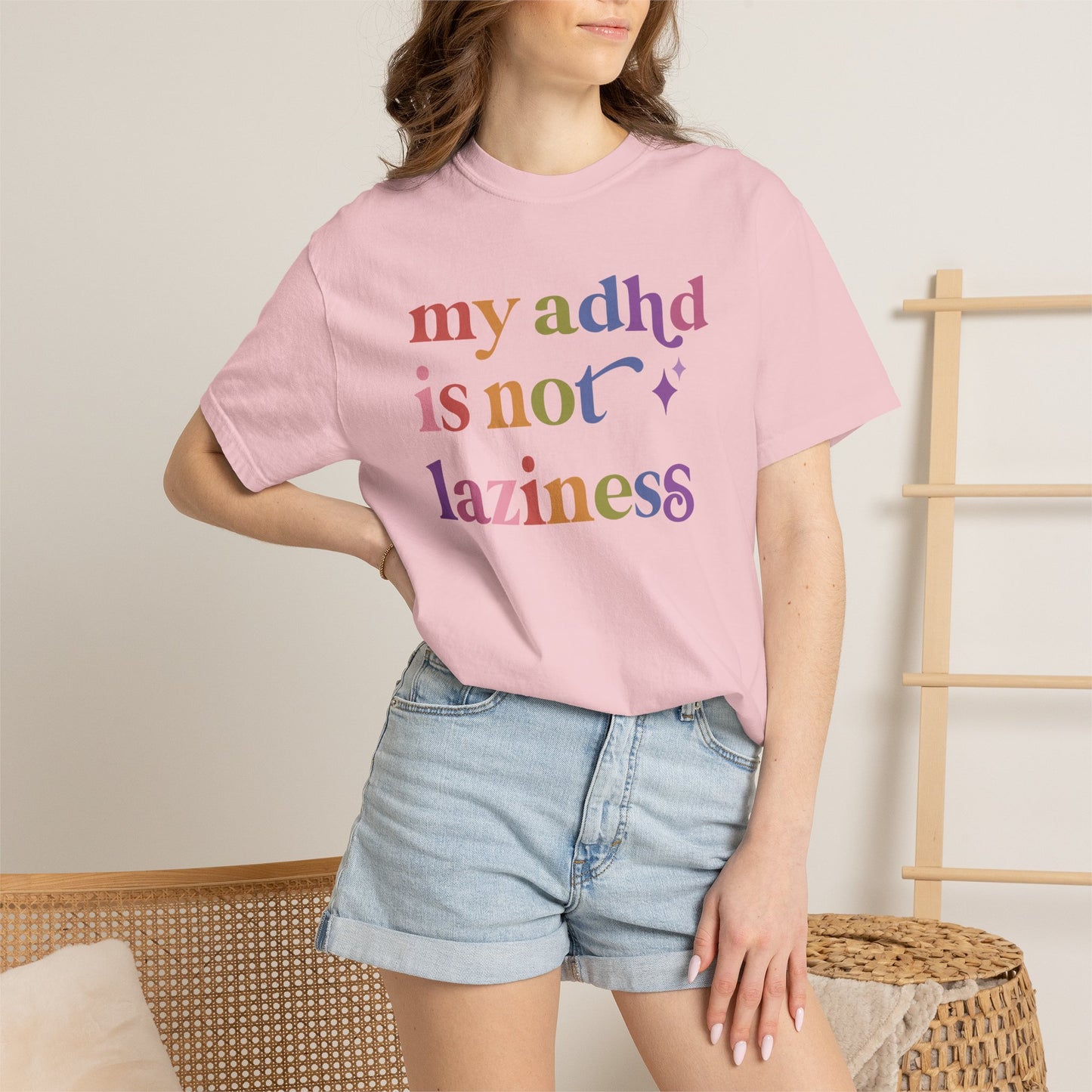 My Adhd is not Laziness Care & Resist rainbow Comfort Colors tee