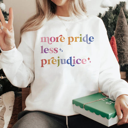 More Pride Less Prejudice Care & Resist Gildan crewneck sweatshirt in White