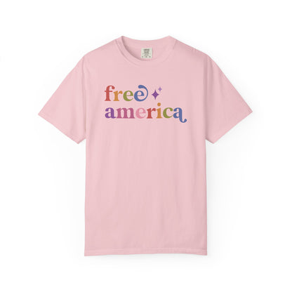 Free America Care & Resist rainbow Comfort Colors tee