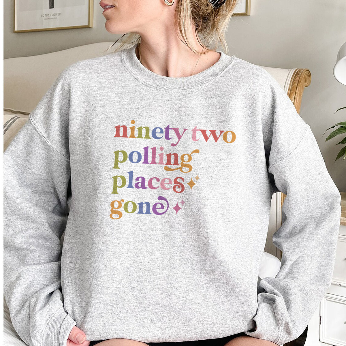 Ninety Two Polling Places Gone Care & Resist Gildan crewneck sweatshirt in Sport Grey