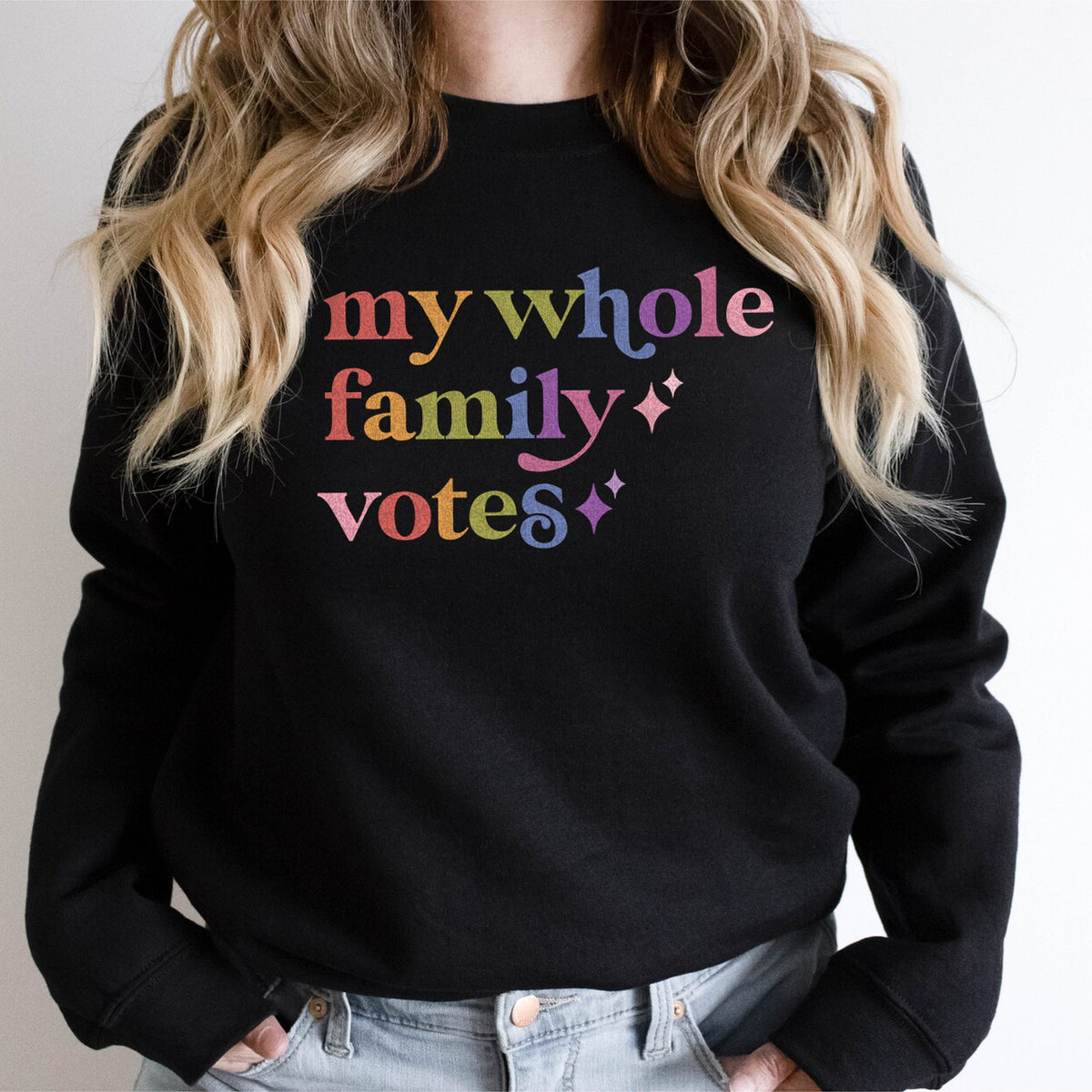 My Whole Family Votes Care & Resist Gildan crewneck sweatshirt in Black