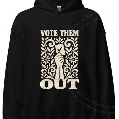 Vote Them Out Ballot Linocut Care & Resist Gildan hoodie in Black