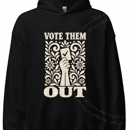 Vote Them Out Ballot Linocut Care & Resist Gildan hoodie in Black