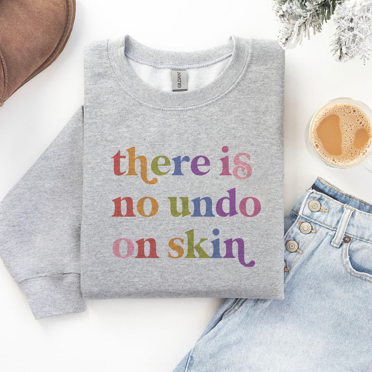 There is No Undo on Skin Care & Resist Gildan crewneck sweatshirt in Sport Grey