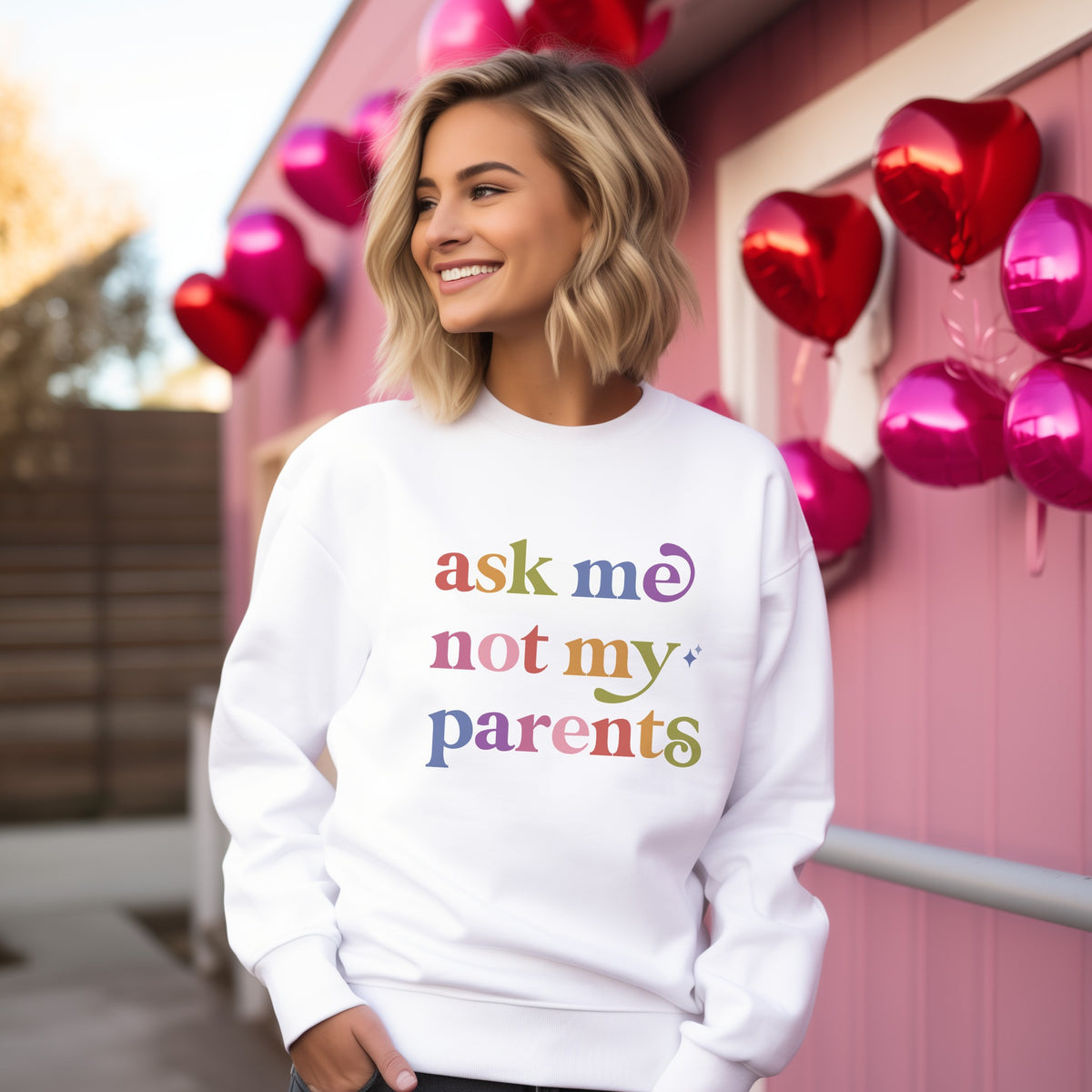 Ask Me not My Parents Care & Resist Gildan crewneck sweatshirt in White