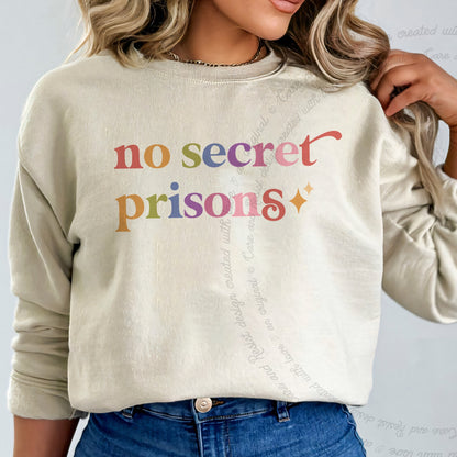 No Secret Prisons Care & Resist Gildan crewneck sweatshirt in Sand