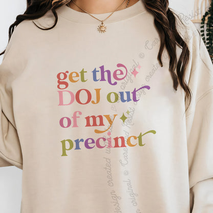 Get the DOJ Out of My Precinct Care & Resist Gildan crewneck sweatshirt in Sand