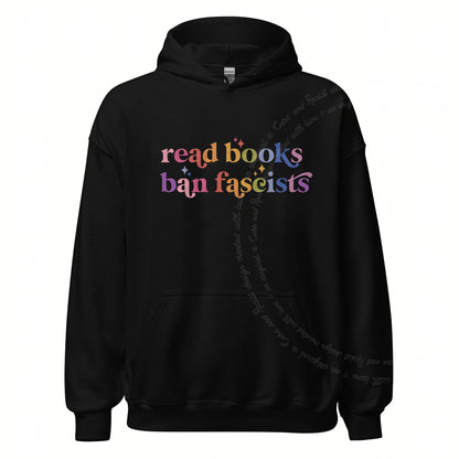Read Books Ban Fascists Care & Resist Gildan hoodie in Black