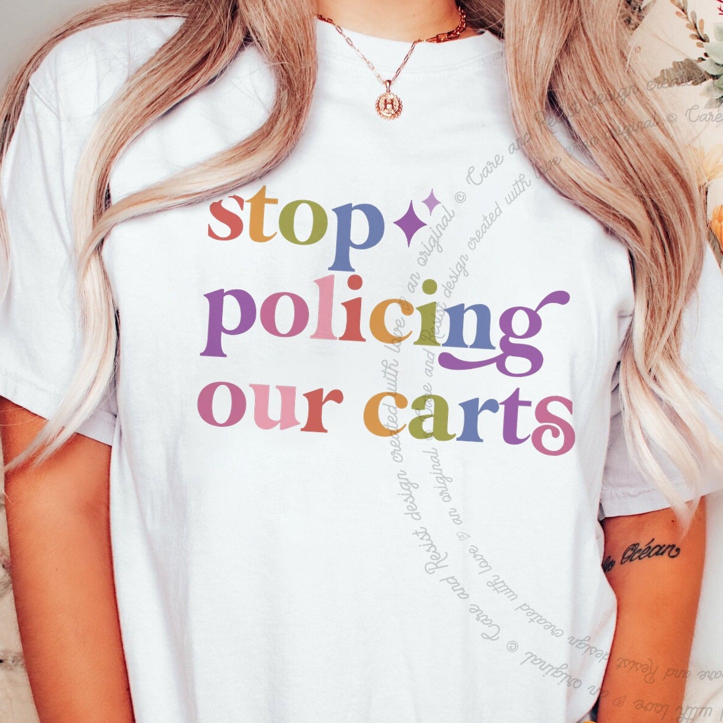 Stop Policing Our Carts Care & Resist rainbow Comfort Colors tee, White