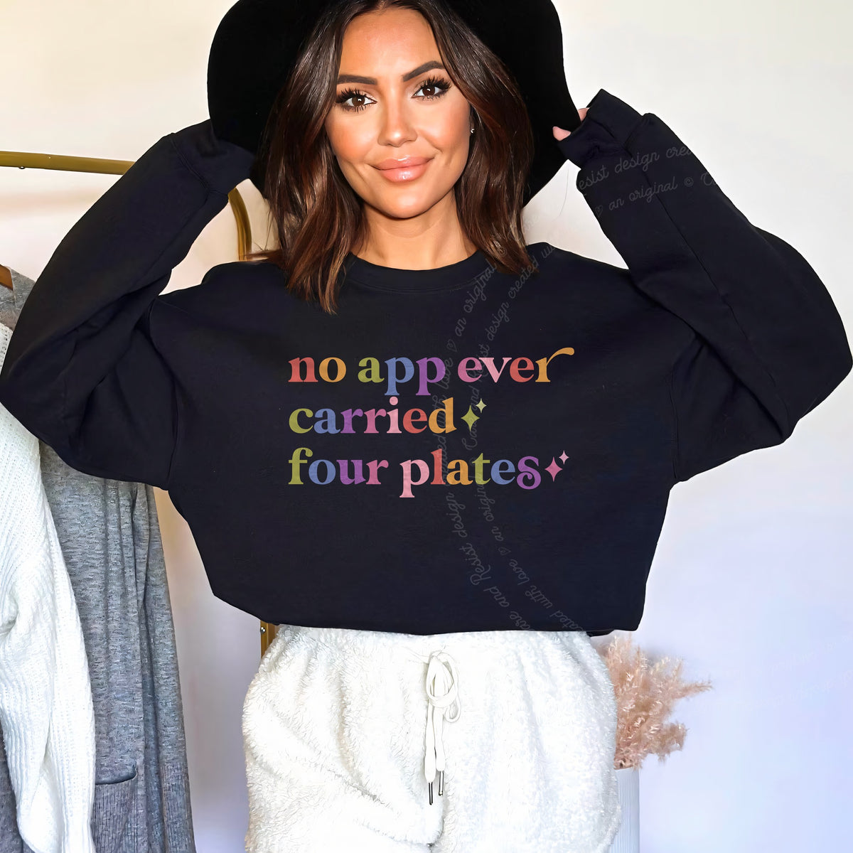 No App Ever Carried Four Plates Care & Resist Gildan crewneck sweatshirt in Black