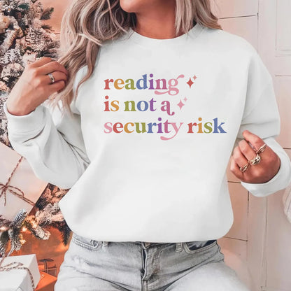 Reading is not a Security Risk Care & Resist Gildan crewneck sweatshirt in White
