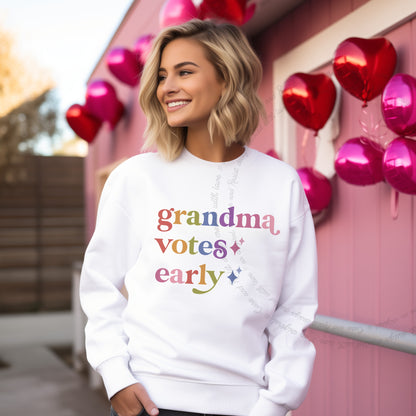 Grandma Votes Early Care & Resist Gildan crewneck sweatshirt in White