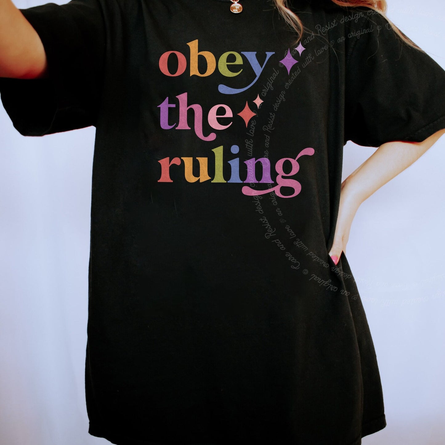 Obey the Ruling Care & Resist rainbow tee