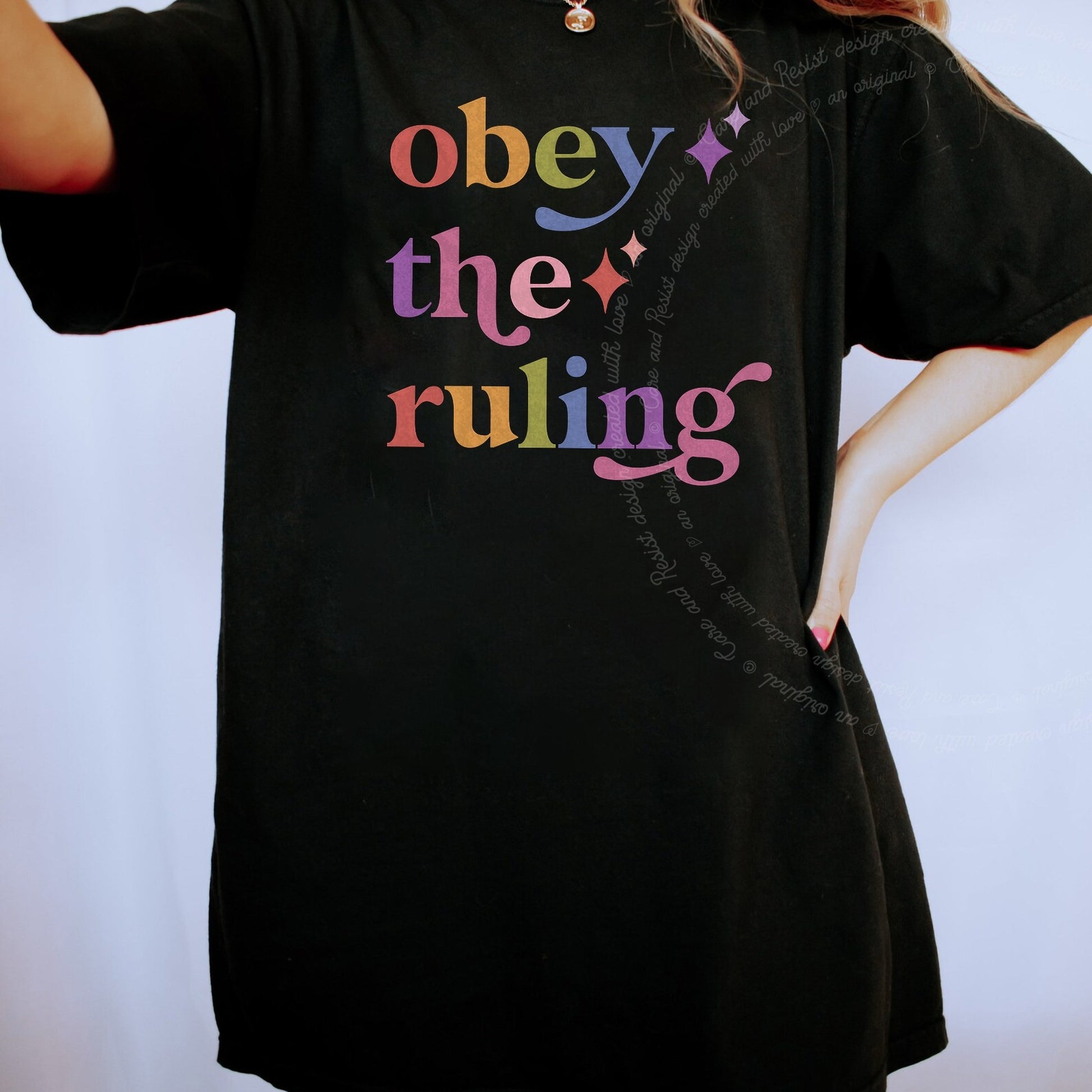 Obey the Ruling Care & Resist rainbow tee