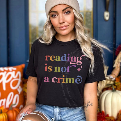 Reading is not a Crime Care & Resist rainbow tee