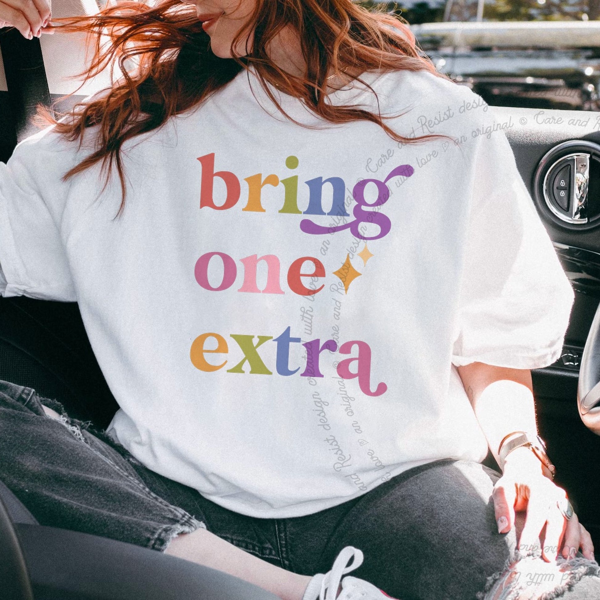 Bring One Extra Care & Resist rainbow tee