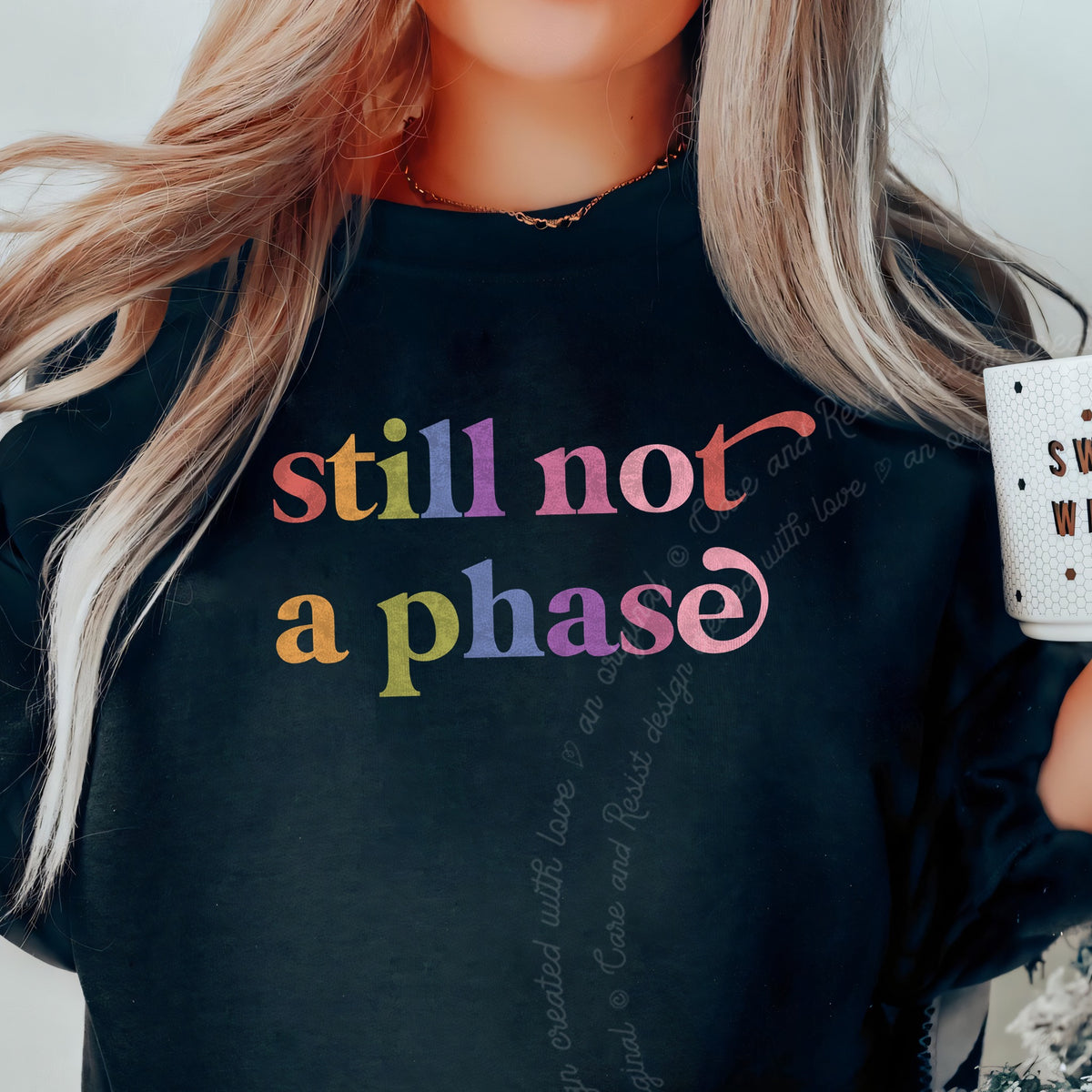 Still not a Phase Care & Resist Gildan crewneck sweatshirt in Black