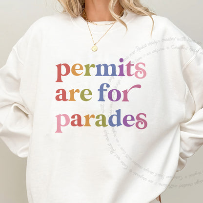Permits are for Parades Care & Resist Gildan crewneck sweatshirt in White