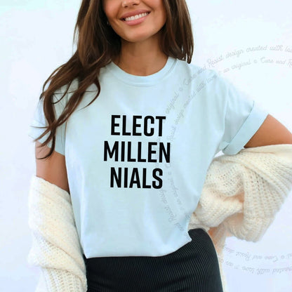 Elect Millennials Care & Resist progressive t-shirt in Chambray