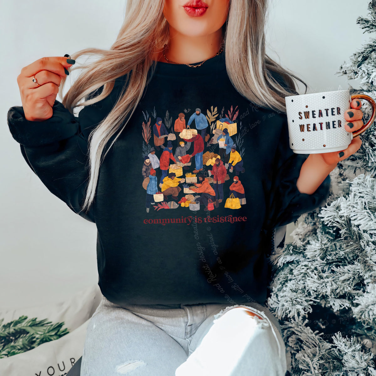 Community is Resistance Retro People Care & Resist Gildan crewneck sweatshirt in Black
