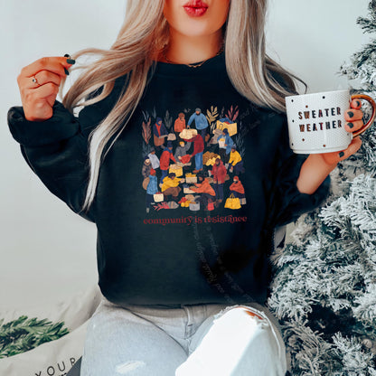 Community is Resistance Retro People Care & Resist Gildan crewneck sweatshirt in Black