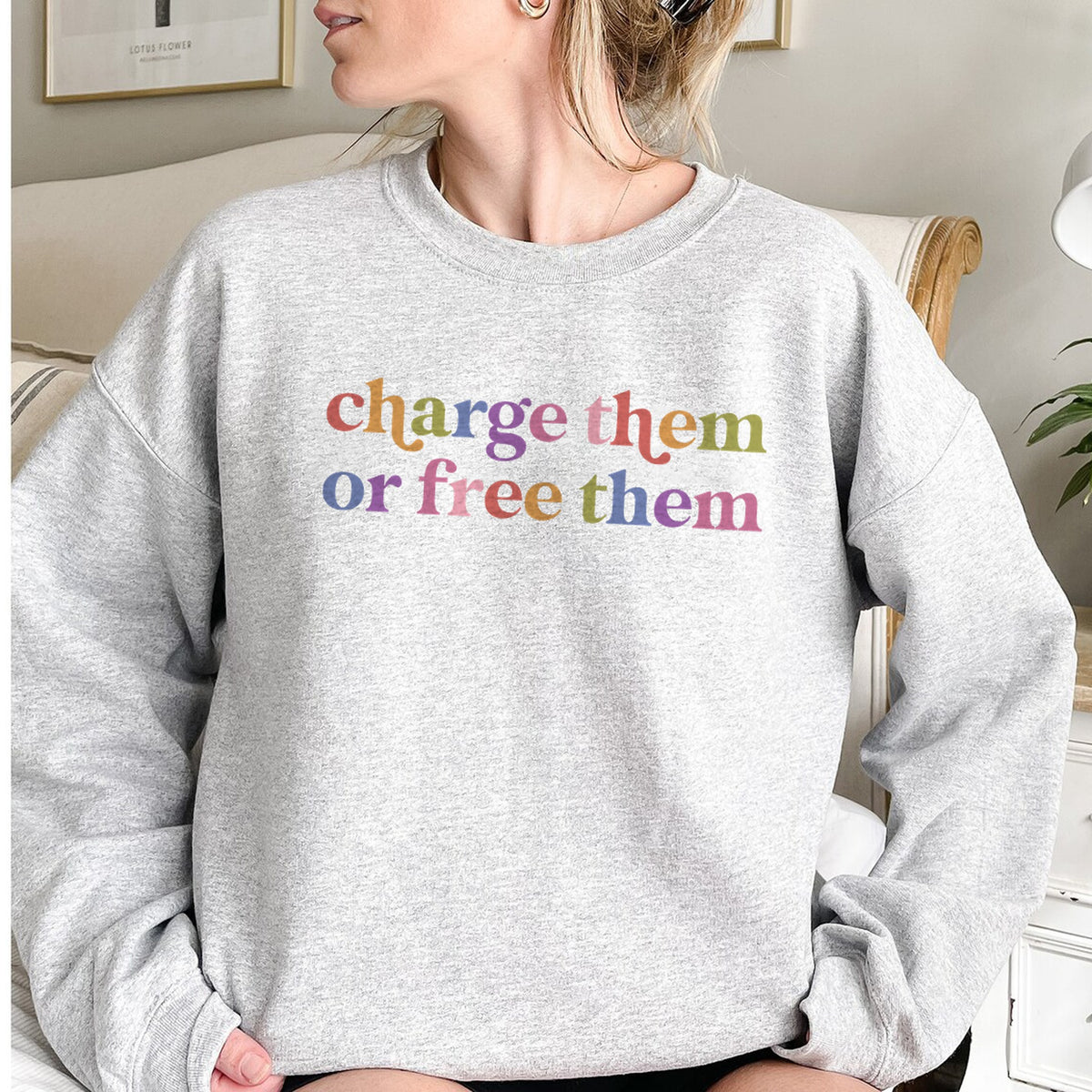 Charge Them or Free Them Care & Resist Gildan crewneck sweatshirt in Sport Grey