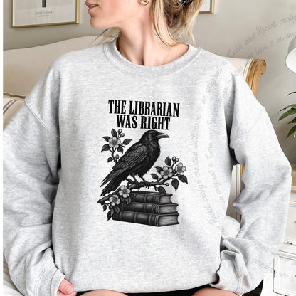 The Librarian Was Right Raven Care & Resist Gildan crewneck sweatshirt in Sport Grey