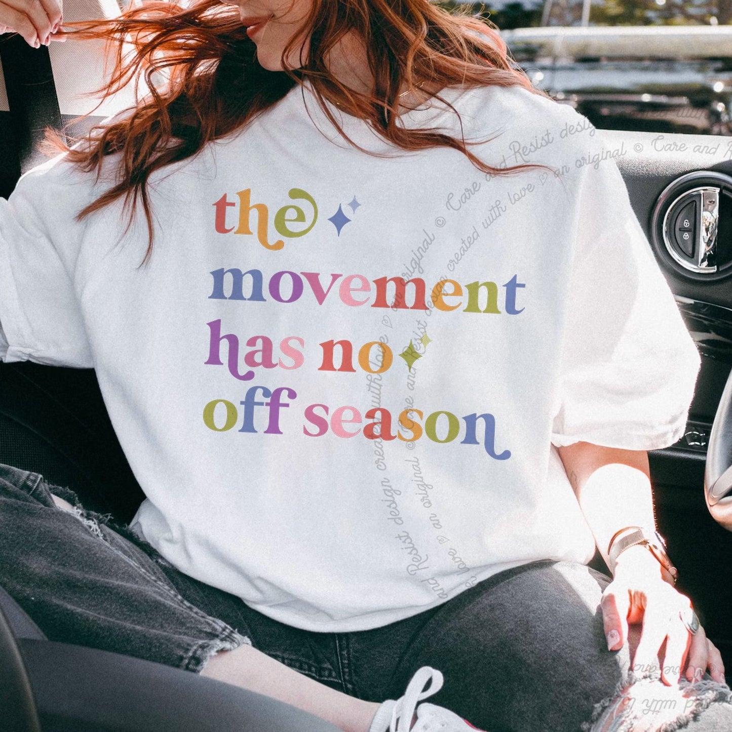 The Movement Has No Off Season Care & Resist rainbow tee